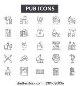 Pub line icon signs.  Linear vector outline illustration set concept.