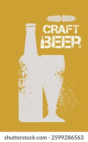 Pub menu poster design, bar, party, beer, glass outline drawing. Vector graphics grunge style, splash effects