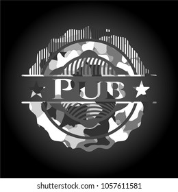 Pub on grey camouflage texture
