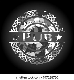 Pub on grey camouflage texture