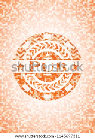 Pub orange tile background illustration. Square geometric mosaic seamless pattern with emblem inside.