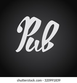 Pub. Original custom hand lettering. Illustration for logo, brochure and other printing projects.