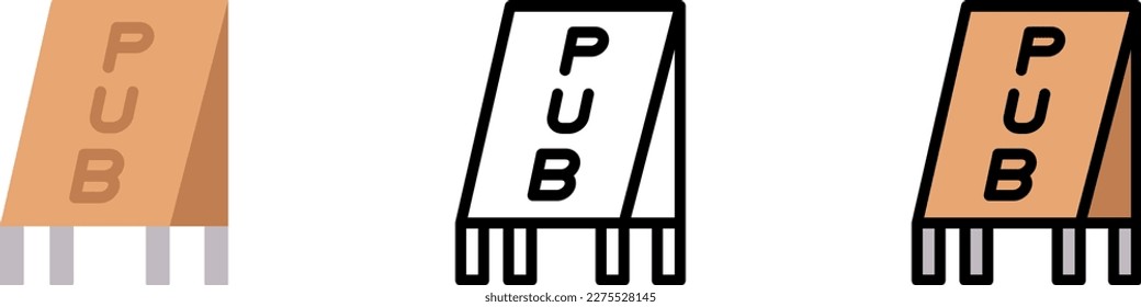Pub, outdoor board vector icon in different styles. Line, color, filled outline