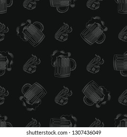 Pub print. seamless pattern with mug of beer and Shrimp