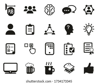 Pub Quiz Or Bar Quiz Icons Black & White Set Big