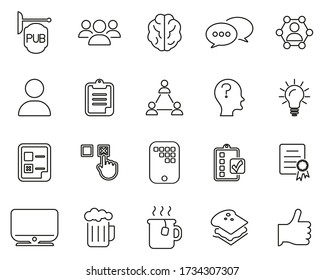 Pub Quiz Or Bar Quiz Icons Black & White Thin Line Set Big