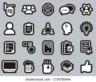 Pub Quiz Or Bar Quiz Icons White On Black Sticker Set Big