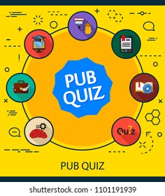 Pub quiz flat icons concept. Vector illustration. Element template for design.