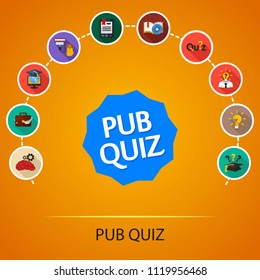 Pub quiz flat icons concept. Vector illustration. Element template for design.