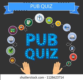 Pub quiz flat icons concept. Vector illustration. Element template for design.