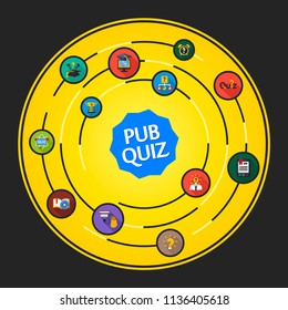 Pub quiz flat icons concept. Vector illustration. Element template for design.