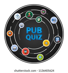 Pub quiz flat icons concept. Vector illustration. Element template for design.