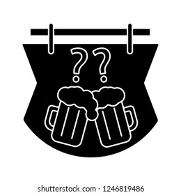 Pub Quiz Glyph Icon. Bar Trivia. Quiz Night Signboard. Pub Game. Beer Mug And Question Marks. Silhouette Symbol. Negative Space. Vector Isolated Illustration