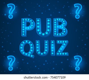 Pub Quiz Lamp Concept. Vector Illustration. Element Template For Design.