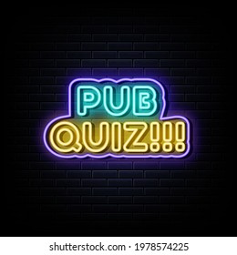 Pub quiz neon signs vector. Design template neon