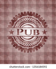 Pub red seamless emblem with geometric background.