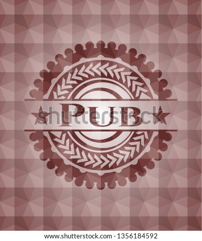 Pub red seamless emblem with geometric background.