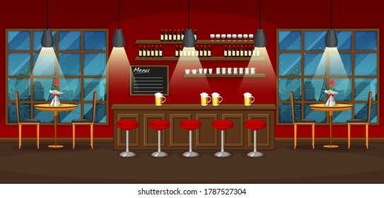 Ilustración de la escena de fondo de pub y restaurante