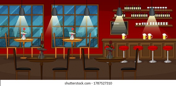 Pub and restaurant background scene illustration