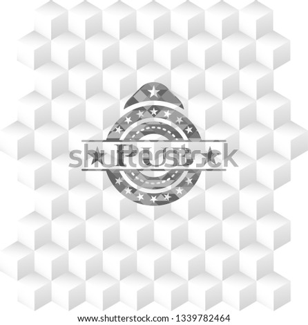 Pub retro style grey emblem with geometric cube white background