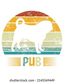 PUB Retro Vintage Sunset T-shirt Design template, PUB on Board, Car Window Sticker, POD, cover, Isolated white background, White Dog Silhouette Gift for PUB Lover