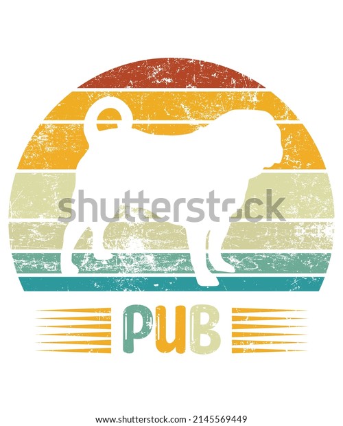 PUB Retro Vintage Sunset\
T-shirt Design template, PUB on Board, Car Window Sticker, POD,\
cover, Isolated white background, White Dog Silhouette Gift for PUB\
Lover