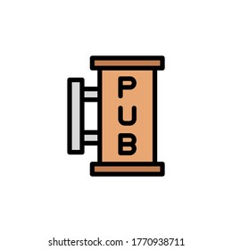Pub, firma, icono de cerveza. Color simple con elementos de vector de contorno de iconos internacionales del día de la cerveza para ui y ux, sitio web o aplicación móvil