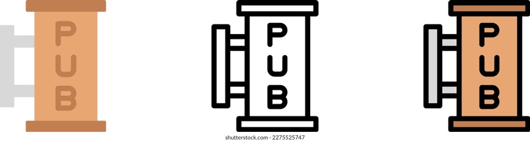 Pub, sign, beer vector icon in different styles. Line, color, filled outline