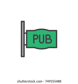 Pub sign filled outline icon, line vector sign, linear colorful pictogram isolated on white. Symbol, logo illustration. Pixel perfect vector graphics