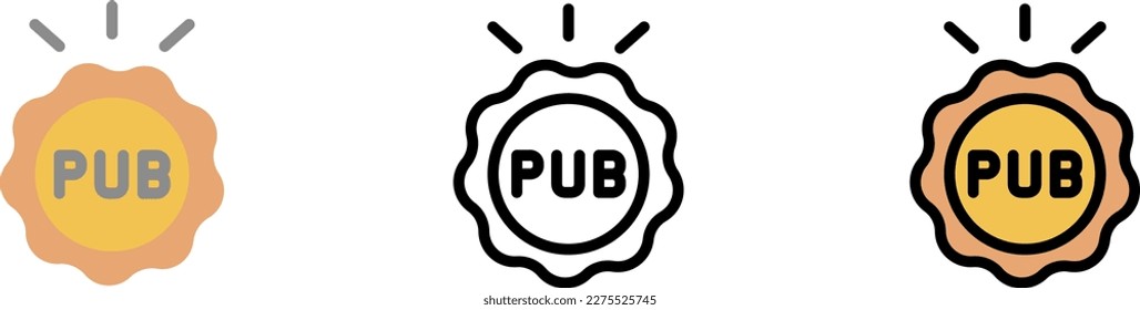 Pub sign, label vector icon in different styles. Line, color, filled outline