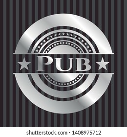Pub silvery emblem or badge. Vector Illustration. Mosaic.