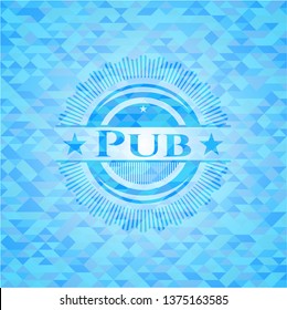 Pub sky blue emblem. Mosaic background