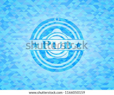 Pub sky blue emblem with mosaic ecological style background
