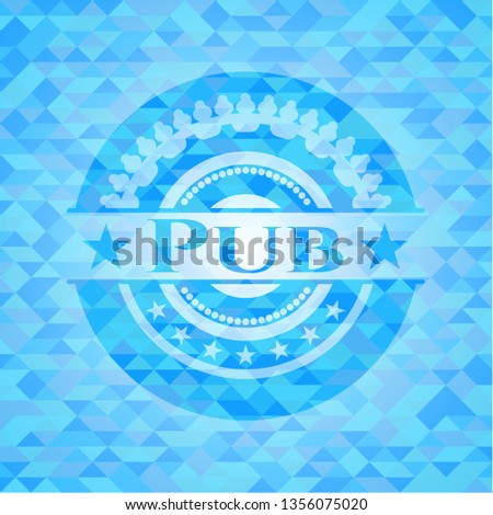 Pub sky blue emblem with mosaic ecological style background