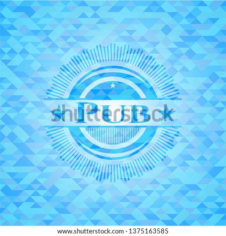 Pub sky blue emblem. Mosaic background