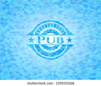 Pub sky blue emblem with triangle mosaic background