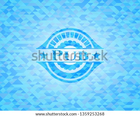 Pub sky blue emblem with triangle mosaic background