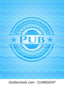 Pub sky blue water wave emblem background.