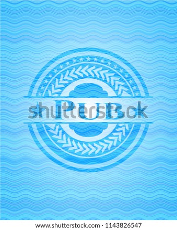 Pub sky blue water wave emblem background.