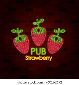 pub strawberry on neon sign on brick wall