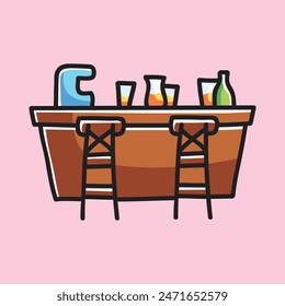 Pub Table Vector Cartoon Illustration. Bar Icon Concept Isolated Premium Vector. Flat Cartoon Concept for Event. Cute Doodle Cartoon Illustration Style. Suitable for any Project