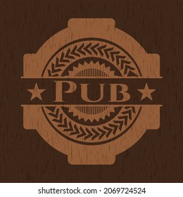 Emblema de madera de pub. Retro. Ilustración vectorial. 
