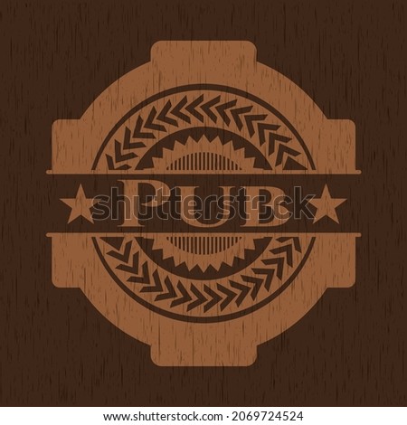 Pub wooden emblem. Retro. Vector Illustration. 