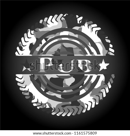 Pub written on a grey camouflage texture