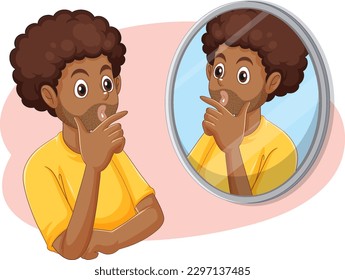 Puberty Boy Experiencing First Facial Hair illustration