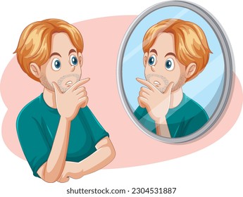 Puberty Boy Experiencing First Facial Hair illustration