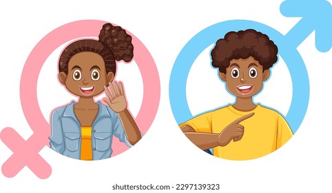 Puberty Boy and Girl with Gender Symbols illustration