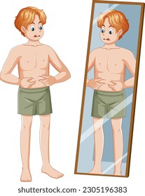 Puberty Boy Observing His Developing Body illustration