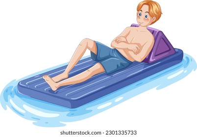 Puberty Boy Relaxing on Inflatable illustration
