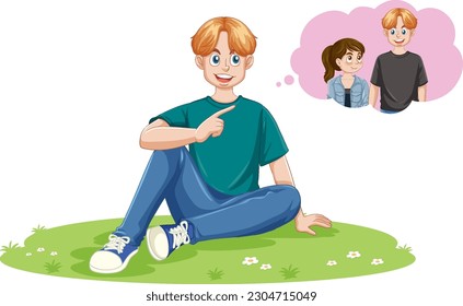 Puberty Boy Thinking About His Girlfriend illustration